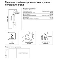 Душевая система Iron2 CAS2401 со смесителем 1 режим цвет сатин