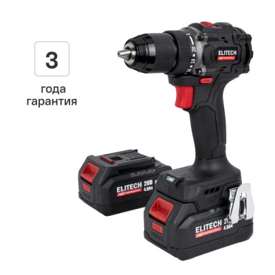 Дрель-шуруповерт аккумуляторная бесщеточная Elitech HD CD20SL2 E2201.041.02, 20 В Li-ion 2x4 Ач