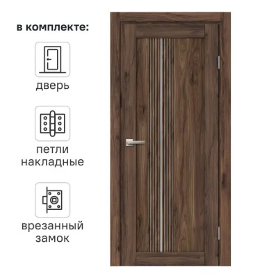 Дверь межкомнатная остекленная Онда В 80x200 см ПВХ цвет орех/пекан с замком и петлями