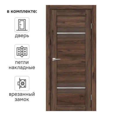 Дверь межкомнатная остекленная Онда Г 70x200 см ПВХ цвет орех/пекан с замком и петлями