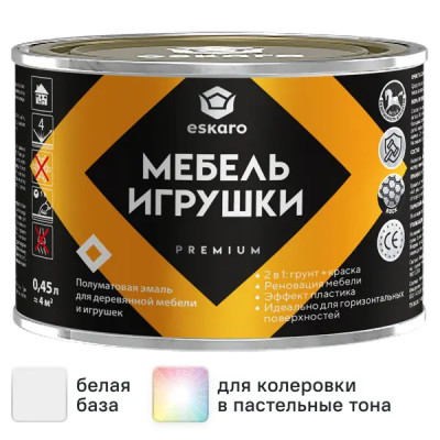 Краска для мебели и игрушек моющаяся Eskaro Toys & Furniture полуматовая цвет белый база А 0.45 л