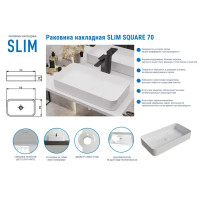 Раковина Slim Square 70 накладная на столешницу 71x37 см