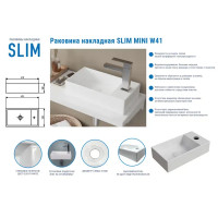 Мини-раковина Slim Mini W41 накладная на столешницу 41x22 см