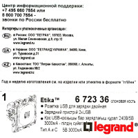 Розетка USB A-C встраиваемая Legrand Etika, цвет слоновая кость