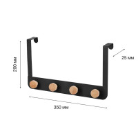 Вешалка на дверь Lemer Neris стальная 4 крючка цвет черный/дерево