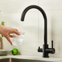 Смеситель для кухни Haiba HB HB76819-7 поворотный излив 24.9 см цвет черный