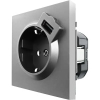 Розетка USB встраиваемая Lezard Zima с заземлением цвет серый матовый