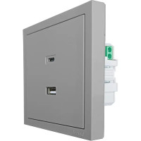 Розетка TC и USB встраиваемая Lezard Zima без заземления цвет серый матовый