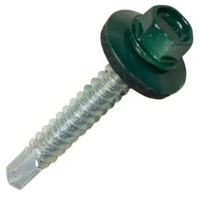 Саморезы по металлу с пресс-шайбой со сверлом 5.5x25 мм RAL 6005 90 шт.