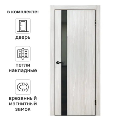 Дверь межкомнатная глухая Борно 51 60x200 см цвет белый дуб с замком и петлями