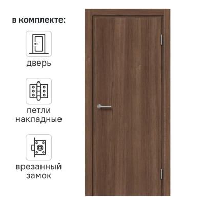 Дверь межкомнатная глухая Пронто 80x200 см Hardflex цвет тик сиамский с замком и петлями