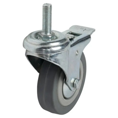 Колесо поворотное с тормозом 75 мм до 50 кг с резьбой М10 цвет серый