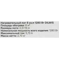 Нагревательный мат для теплого пола DILWIS 8 м2 1280 Вт