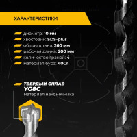 Бур по железобетону SDS Plus Rage Furious 567026 10x260 мм