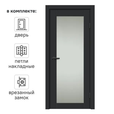 Дверь межкомнатная со стеклом Дестро 80x200 см Hardflex цвет стип антрацит с замком и петлями