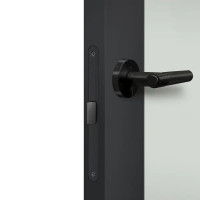 Дверь межкомнатная со стеклом Дестро 80x200 см Hardflex цвет стип антрацит с замком и петлями