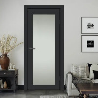 Дверь межкомнатная со стеклом Дестро 80x200 см Hardflex цвет стип антрацит с замком и петлями