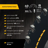 Диск пильный по дереву Rage by Vira WF Furious 594249 40T 165x20/16x1.2 мм