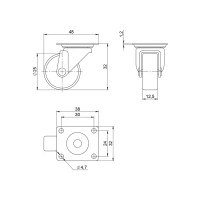 Колесо мебельное поворотное без тормоза 25 мм до 15 кг цвет серый