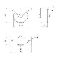 Колесо мебельное неповоротное без тормоза 40 мм до 50 кг цвет черный
