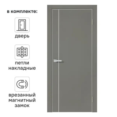Дверь межкомнатная глухая Борно 56 80x200 см ПВХ цвет тренто с замком и петлями